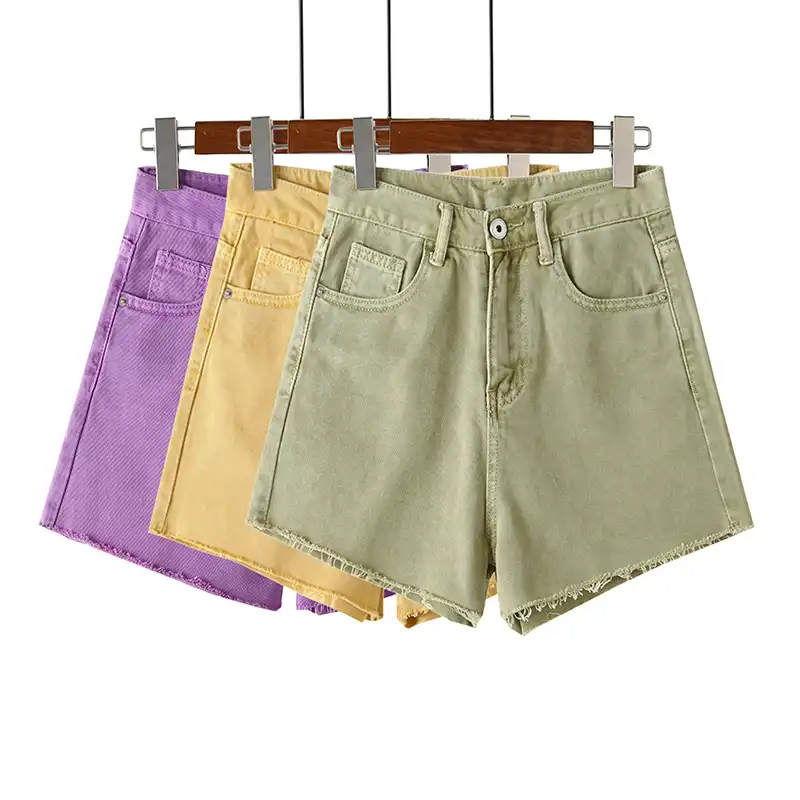 multi colored denim shorts