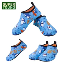 Летняя пляжная обувь с рисунком акулы для мальчиков, обувь для плавания, детские носки для купания, серфинга, рыбацкие сандалии, мягкие кроссовки