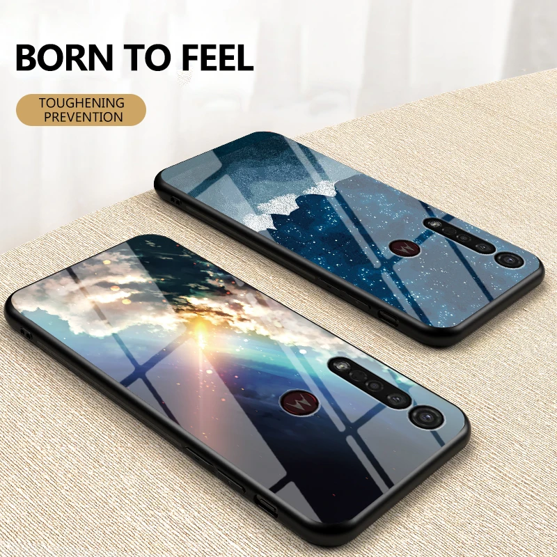 For MOTOROLA MOTO G8 Plus G6 G5 E5 E6 G5S Play Case Starry pattern Tempered Glass Phone Cover one zoom | Мобильные телефоны и