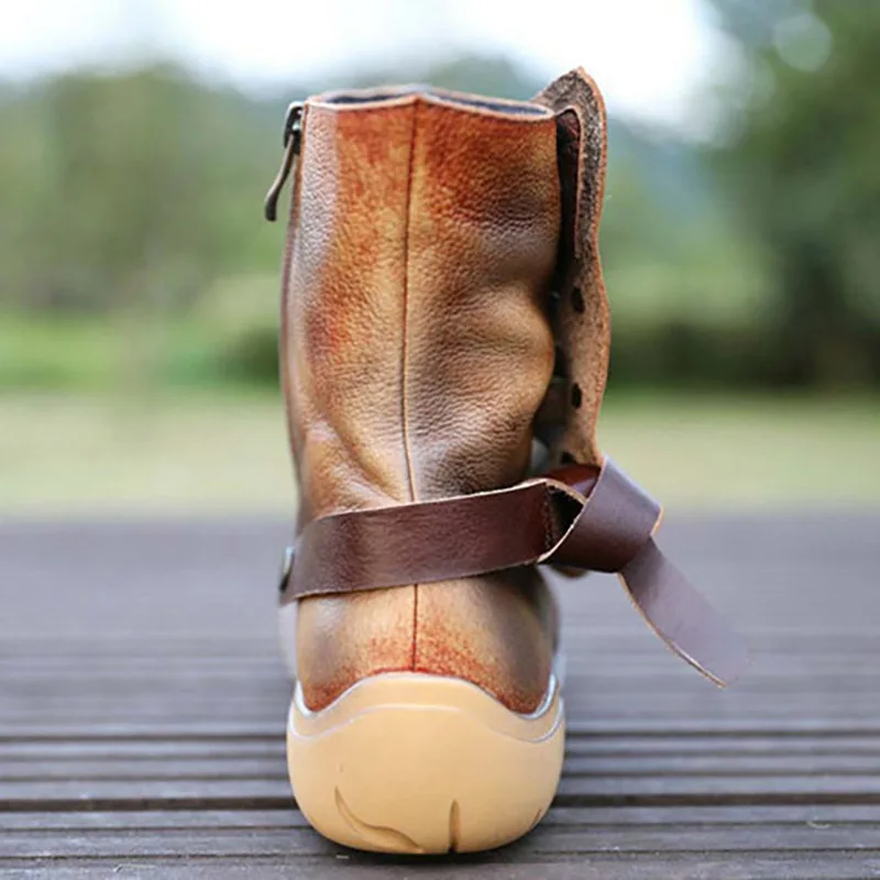 new flat women's shoes, leather leather women's boots, vintage mid-heeled boots, spring and autumn single boots