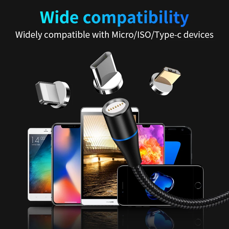 Магнитный кабель 3A Быстрая зарядка USB для IPhone X Huawei P30 Xiaomi Samsung Micro C Type зарядный 3