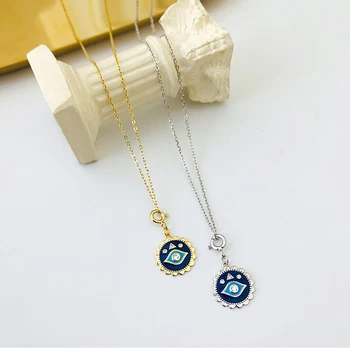 

Amaiyllis s925 Sterling Silver Evil Eye Clavicle Necklace CZ Zircon Long Pendant Necklace For Women Silver 925 Jewelry