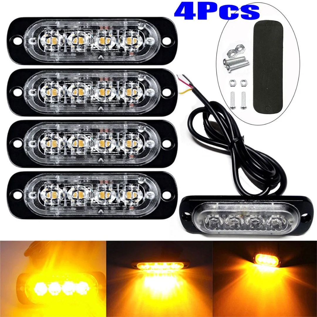 4 шт 12 V-24 V 4LED Строб Предупреждение светильник СТРОБ Гриль мигает пробоя аварийный светильник автомобиль грузовик проблесковый маячок Янтарное светильник