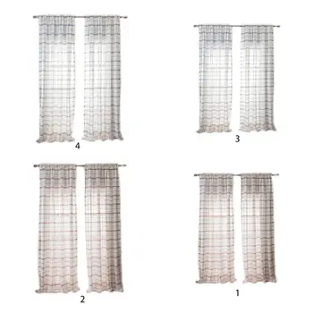 

Pastoral Style Classic Plaid Pattern Linen Textured Striped Semi Sheer Window Curtain for Kitchen Living Room Home Decoration