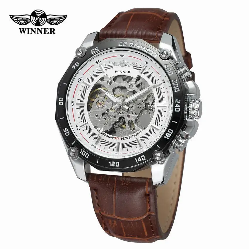 

Winner Large Dial Europe And America Style Men Fashion Casual Hollow out Mechanical Movement Automatic Machine Watch