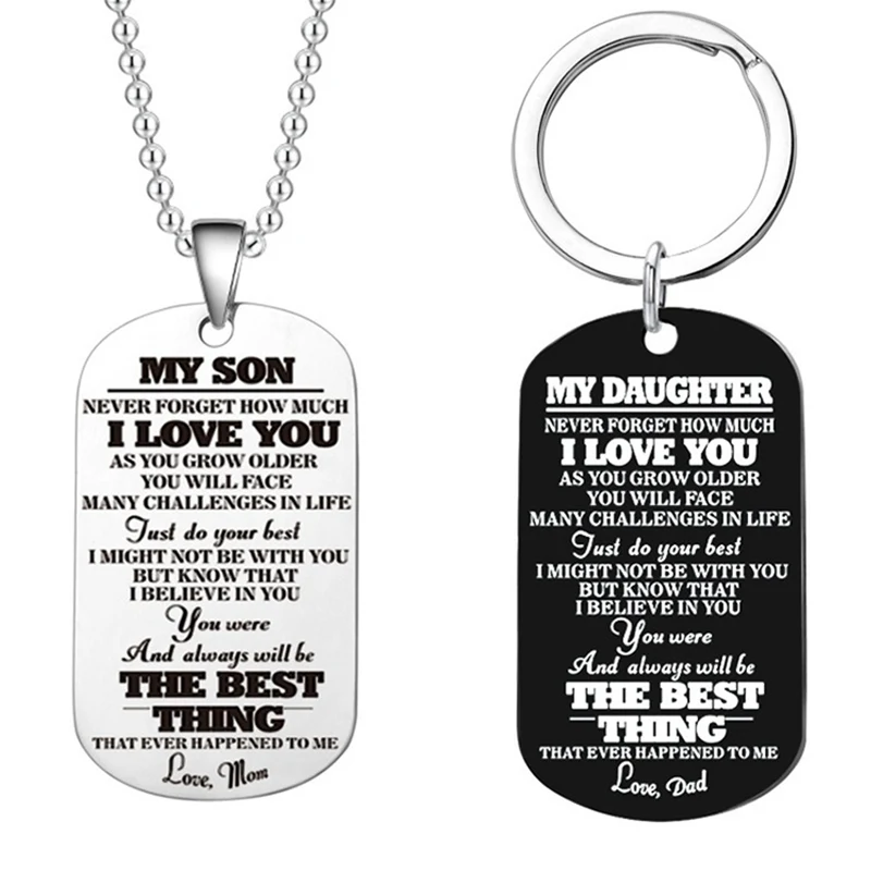 

Engraved Black Stainless Steel Necklace To My Daughter Son Big Metal Tags Pendants Necklaces Love Gifts From Mom Dad