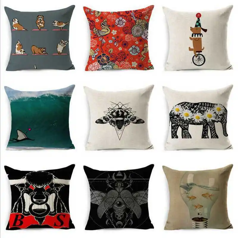 

Linen Cartoon Cover Case Throw Decor Home Creative Pillow Cotton Cushion