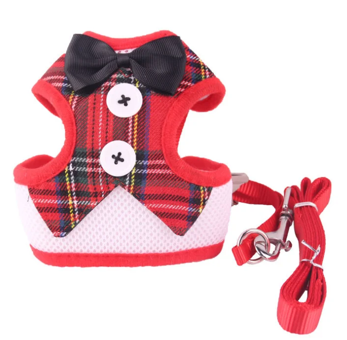 Red plaid Поводок для собаки, кошки, поводок, бант, жилет для питомца, Маленький Средний, для собаки, кошки, удобный нагрудный ремень, безопасная Тяговая веревка, прочные товары для домашних животных - Цвет: Red plaid