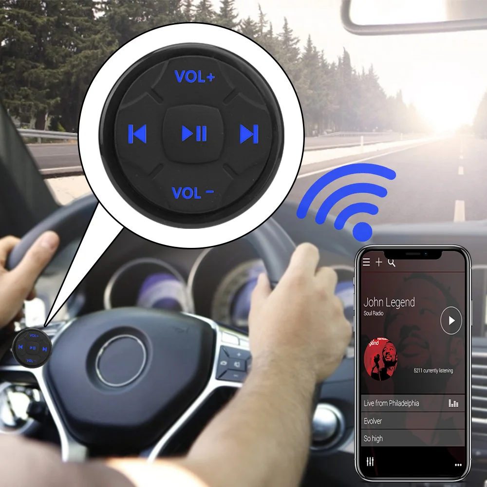 5 Keys Car Steering Wheel Switch Wireless Bluetooth Media Volume Button for Android IOS Universal Car Kit Styling Remote Control