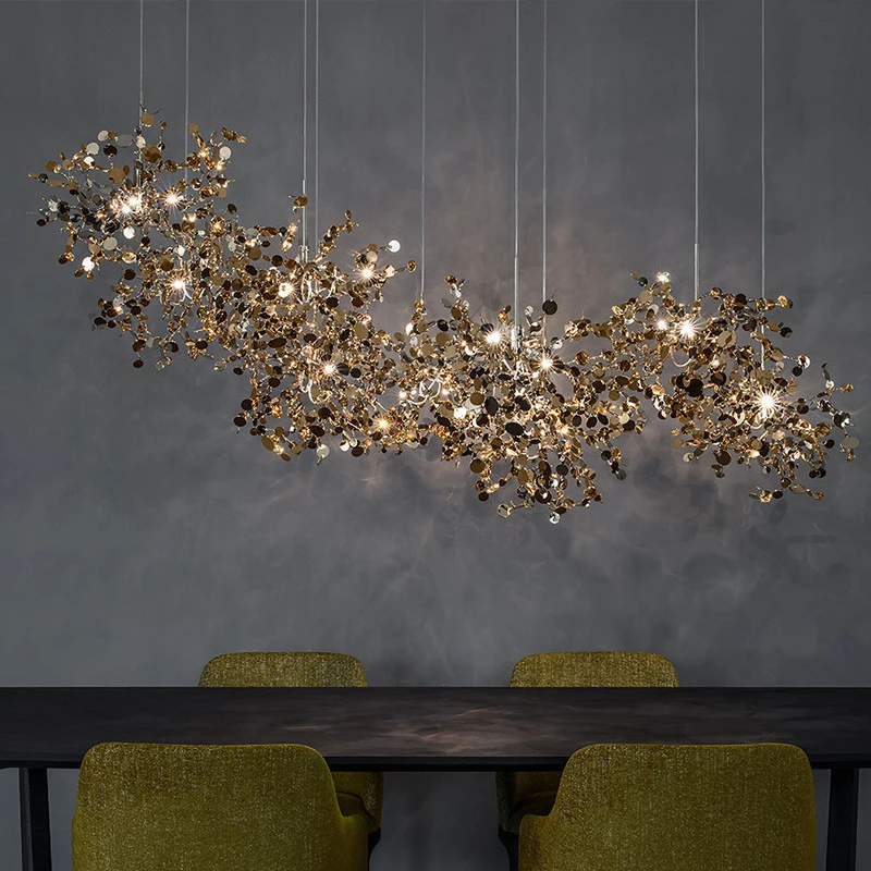 

Hand Made Stainless Steel Leaf Pendant Lights For Restaurant Dining Room Free Shipping