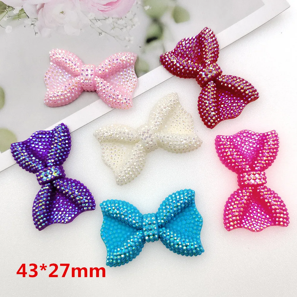 

12pcs/lot flat back resin ab color bows hot sale big size flowers resin cabochons accessories
