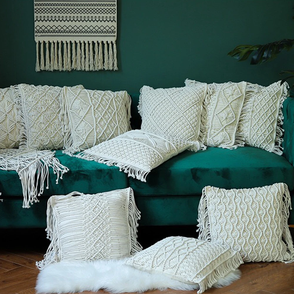 

40*45cm Pillowcase Cotton Linen Macrame Pillowslip Hand-Woven Pillow Cover Bohemia Style Pillowcase Cushion Covers Home Decor