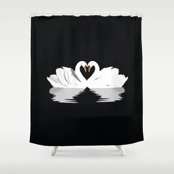 

Swan Love Shower Curtain Bathroom Waterproof Polyester Valentine's Day Print Curtains for Bathroom Shower With Hook