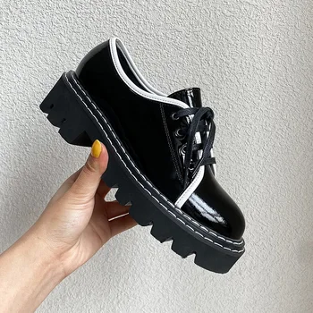 

Genuine Leather lace up Women shoes thick high Heeled platform Shoes Woman Spring autumn mixed colors Ladies pumps