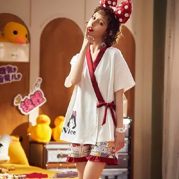 

2020 Summer Striped Pajamas Sets for Women Short Sleeve Sleep Wears Pyjamas Femme Sleepwear Homewear Female Home Clothing Gifts