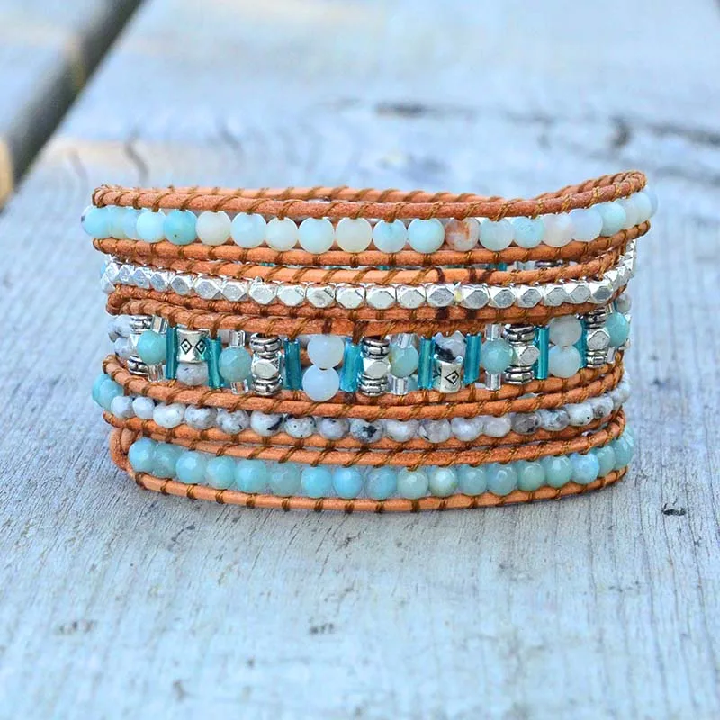 

Vintage Boho Chic Classic 5X Wrap Bracelet For Women Stone Leather Wraps Dropshipping Store