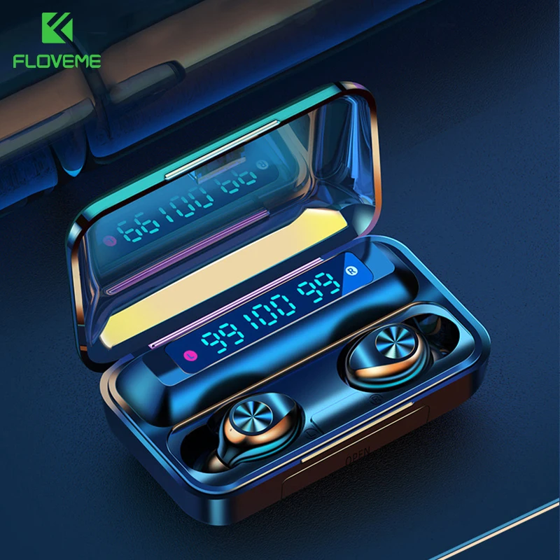 F9 TWS 5 0 Wireless Earphones Bluetooth F9 TWS Bluetooth headphone support Xiaomi iPhone with 2000mah power bank 9D Stereo