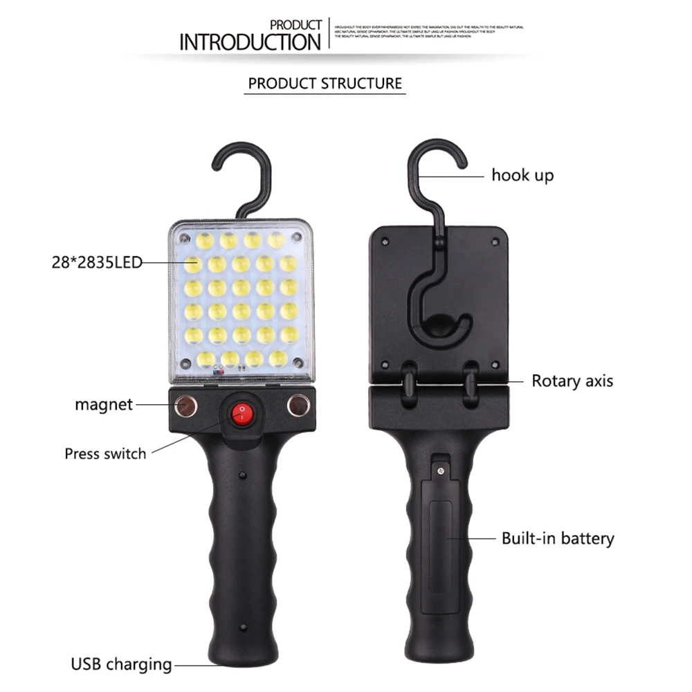 28 светодиодов рабочий фонарик USB Перезаряжаемый рабочий свет портативный сверхъяркий фонарик Магнитная Рабочая лампа для ремонта автомобиля Кемпинг