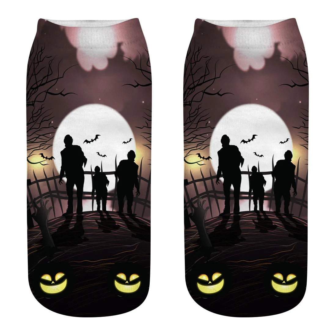 3D Halloween Pumpkin Witch Zombie Ghost Tomb Print Medium Sports Socks High Quality Unisex Casual Print Socks - Цвет: WSJ34