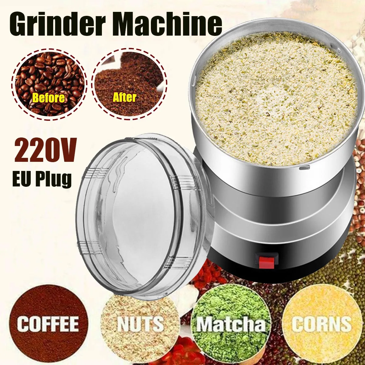 OUTOPEST Electric Blade Grinders Nut Grinder for Spices and Seeds with 2 Removable 316 Stainless Steel Cups 200W Spice Grinder Electric Coffee Grinder 4 Lines of Secutity Protection 