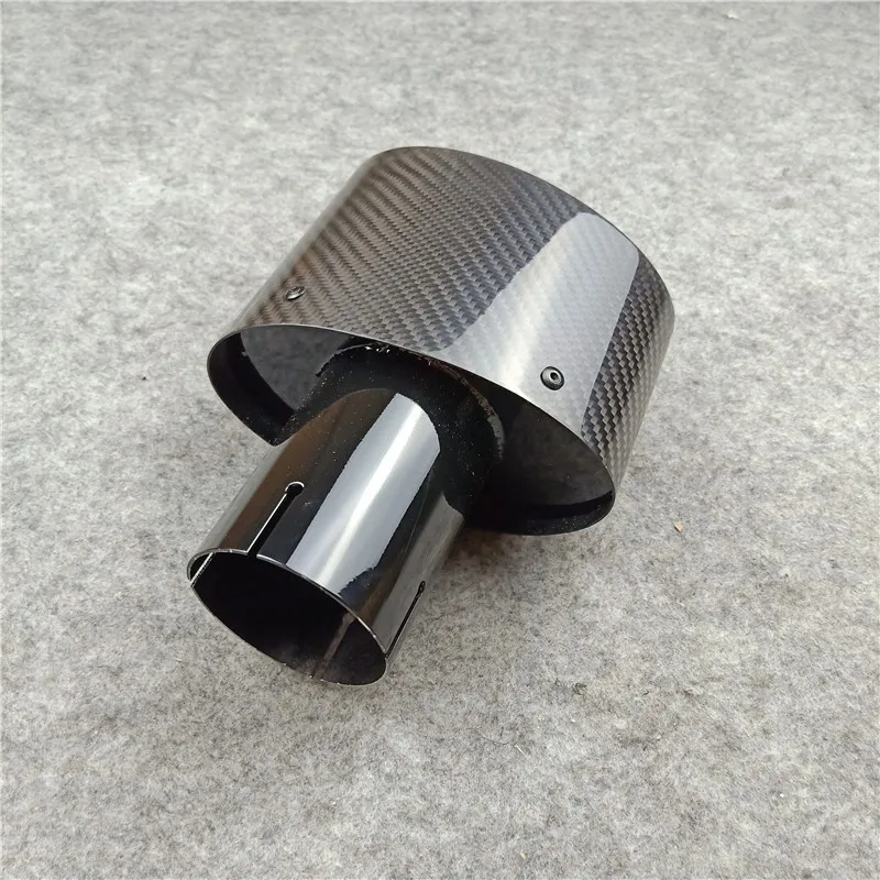 1 paar Oval Slanted carbon Glänzend schwarz Auspuff Tip muffler Auspuff tipps schalldämpfer rohr Endrohr schneidet Auspuff Rohre Für AKRAPOVIC – Detail 4