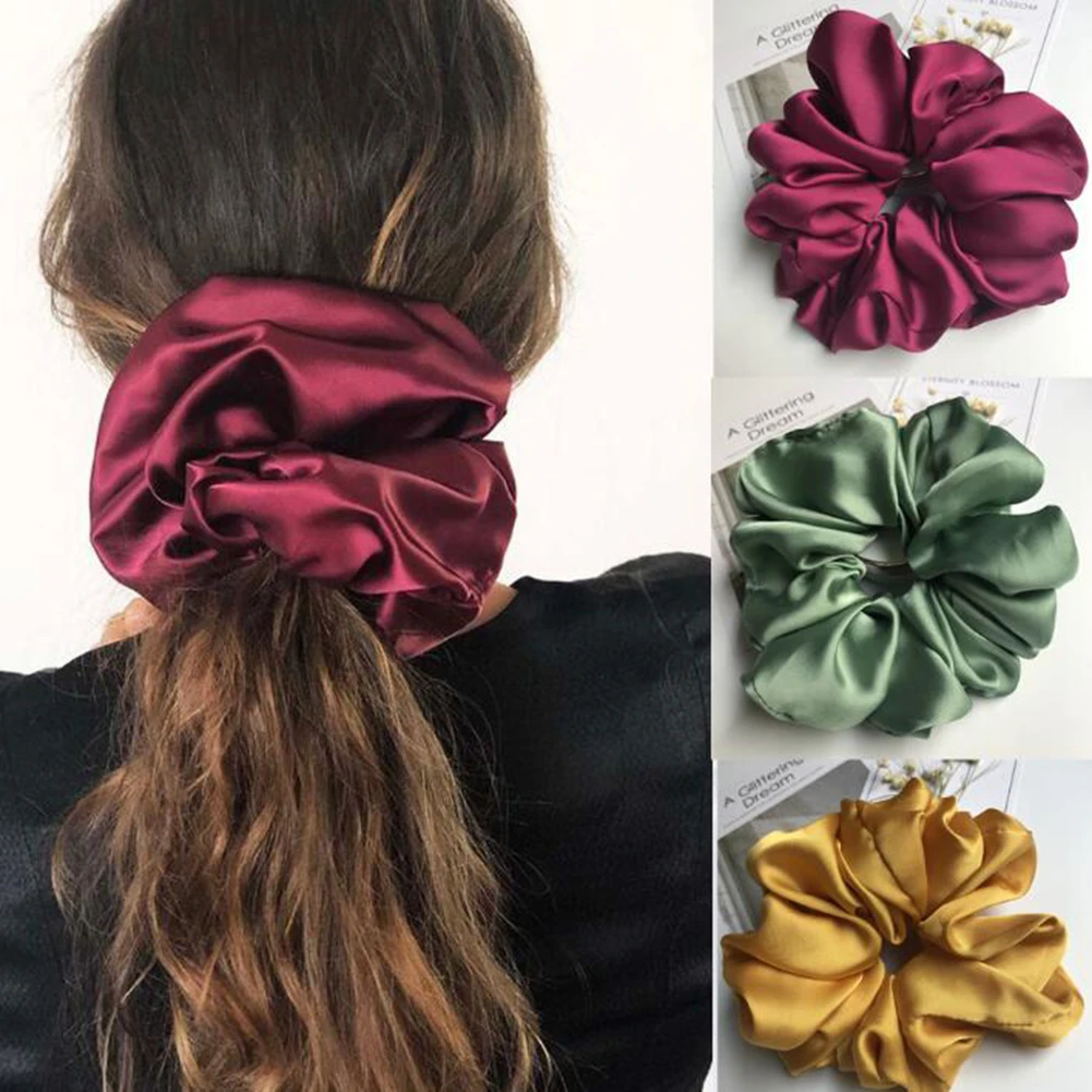 vintage hair clips Oversized Hair Scrunchies For Women Solid Satin Silk Scrunchie Hair Rubber Bands Elastic Hair Ties Accessories Ponytail Holder head wrap for women