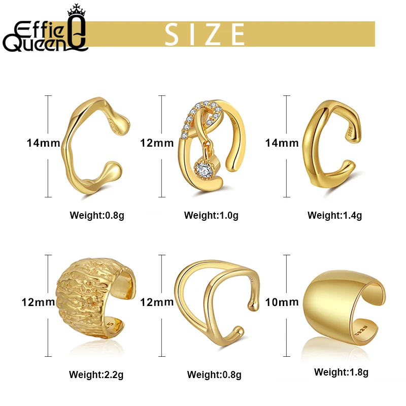 Effie Queen 925 Sterling Silver Ear Cuff Non-Piercing Helix Cartilage Cuff Clip on Earrings for Women Girls Gift 1 PC Sold CL07