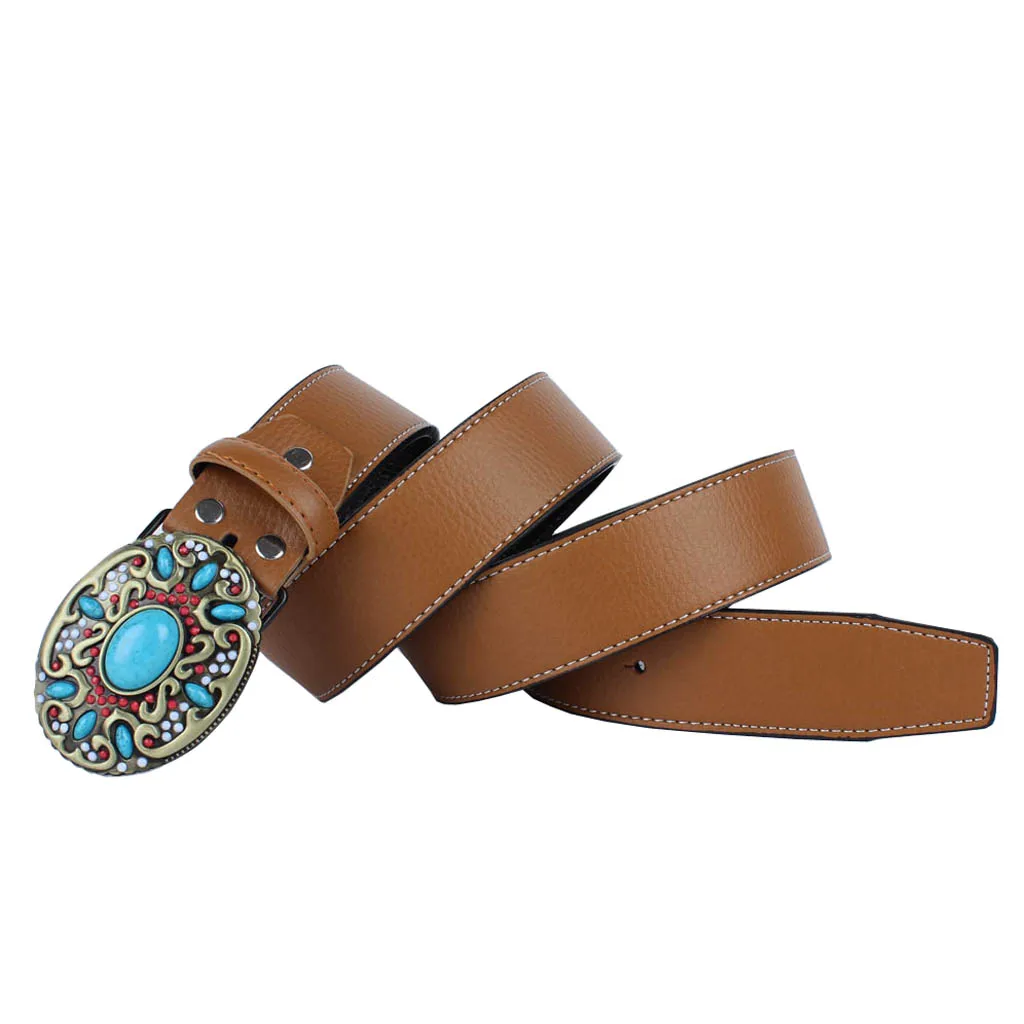 Богемский кожаный поясной ремень Западная пряжка Boho модная женская Повседневная Коричневая