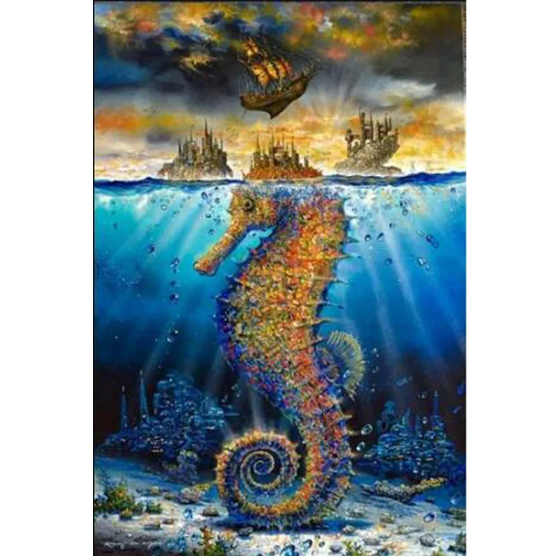 Бриллиантовая живопись с рисунком лошади пейзажа лодки Diy вышивка крестиком