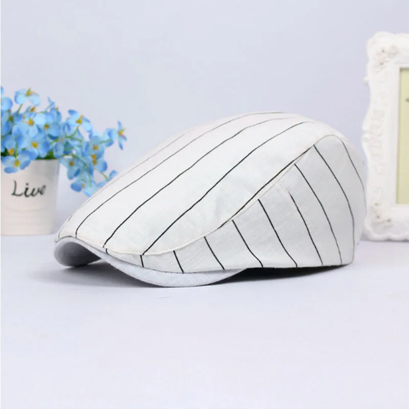 Spring Summer Sun Cap Hats for Men Women Striped Cotton Berets Male Ivy Flat Cap Beret Hat Fashion Female Men Beret Cap