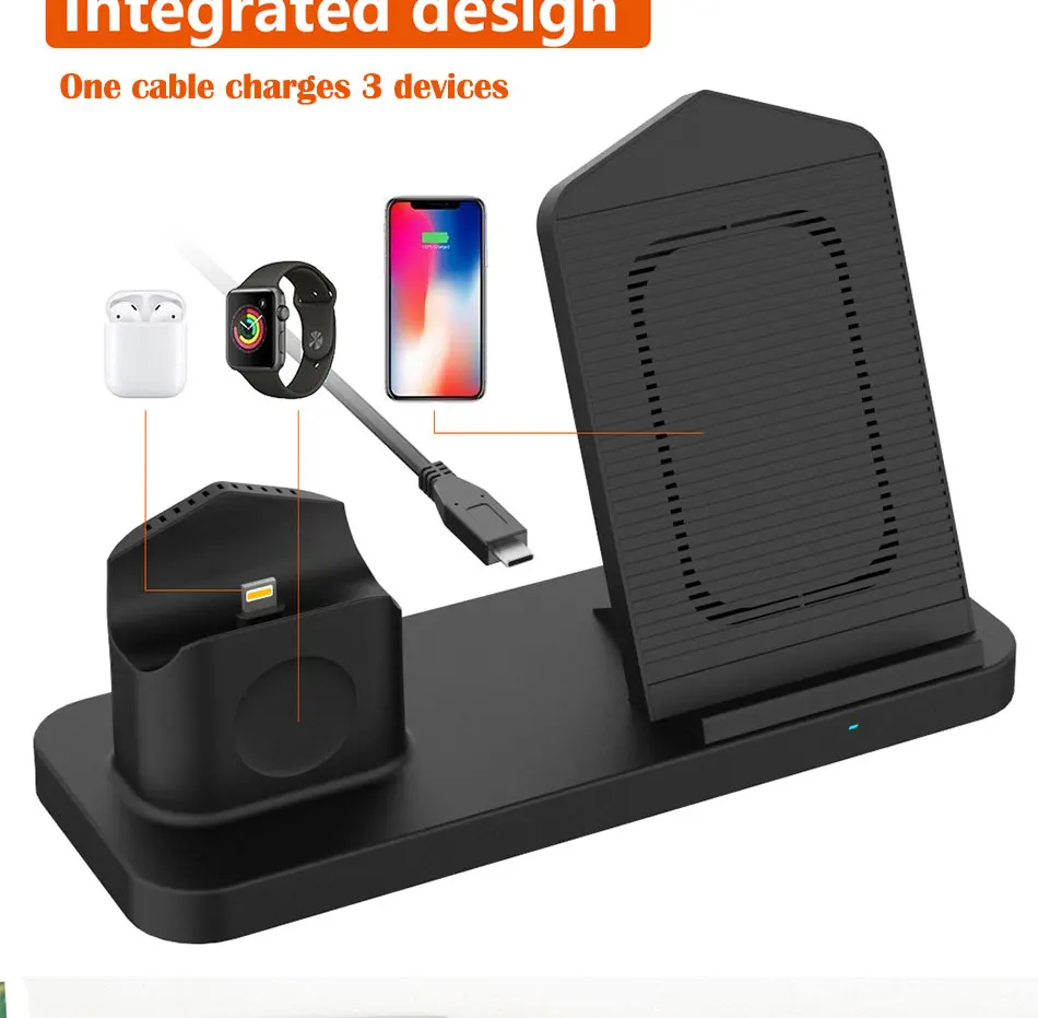 Black 3 в 1 Беспроводное зарядное устройство Быстрая зарядка бизнес для iphone x xs 11 8 Airpod iWatch5 IY262 - Цвет: Black