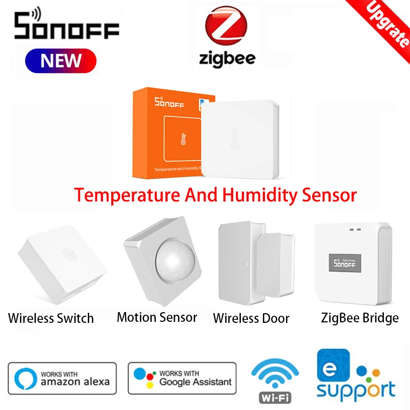 SONOFF-Sensor inteligente de temperatura y humedad ZigBee 3,0, interruptor inalámbrico, para puerta, funciona con Alexa, Google Home, SONOFF ZBBridge