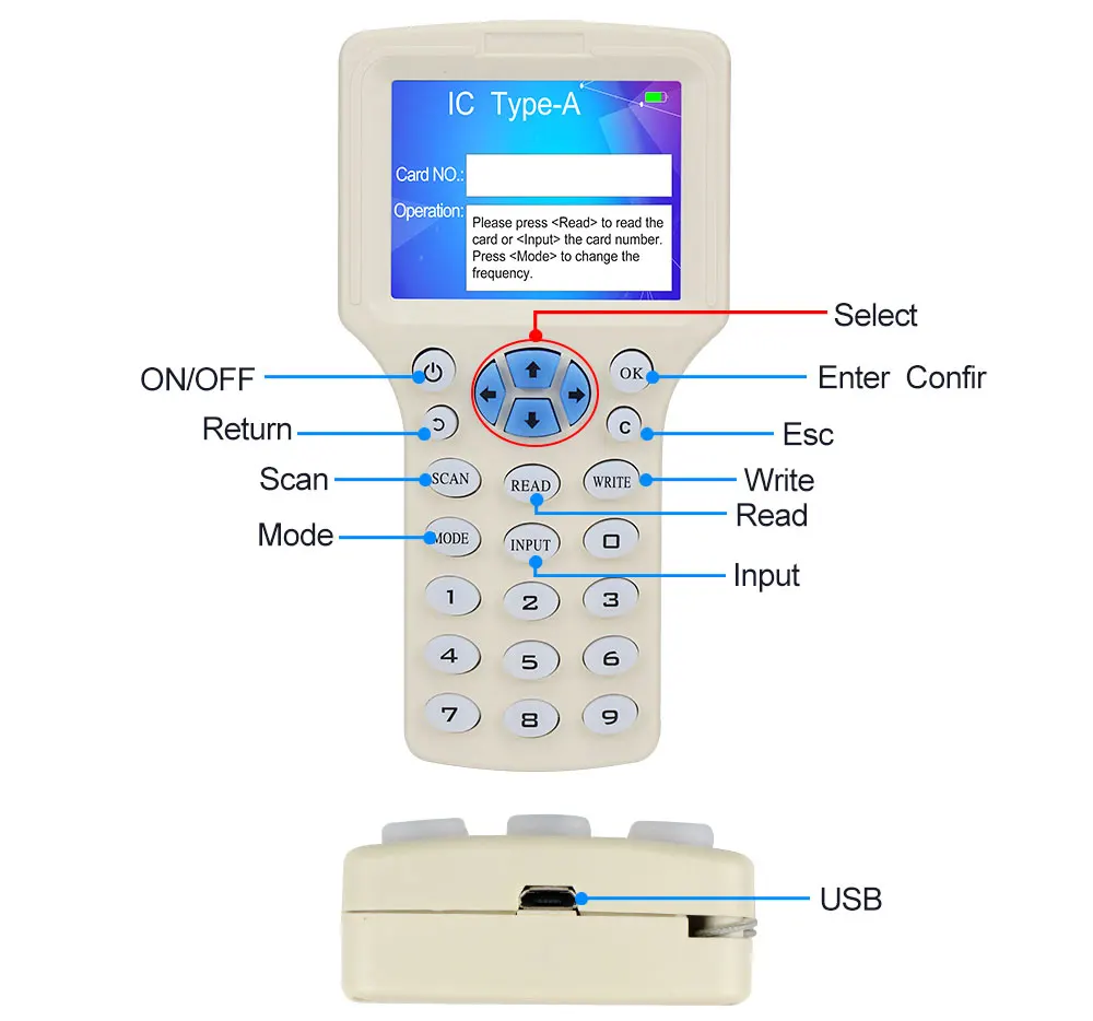 10 English Frequency RFID Copier Duplicator 125KHz Key fob NFC Reader Writer 13.56MHz Encrypted Programmer USB UID Copy Card Tag