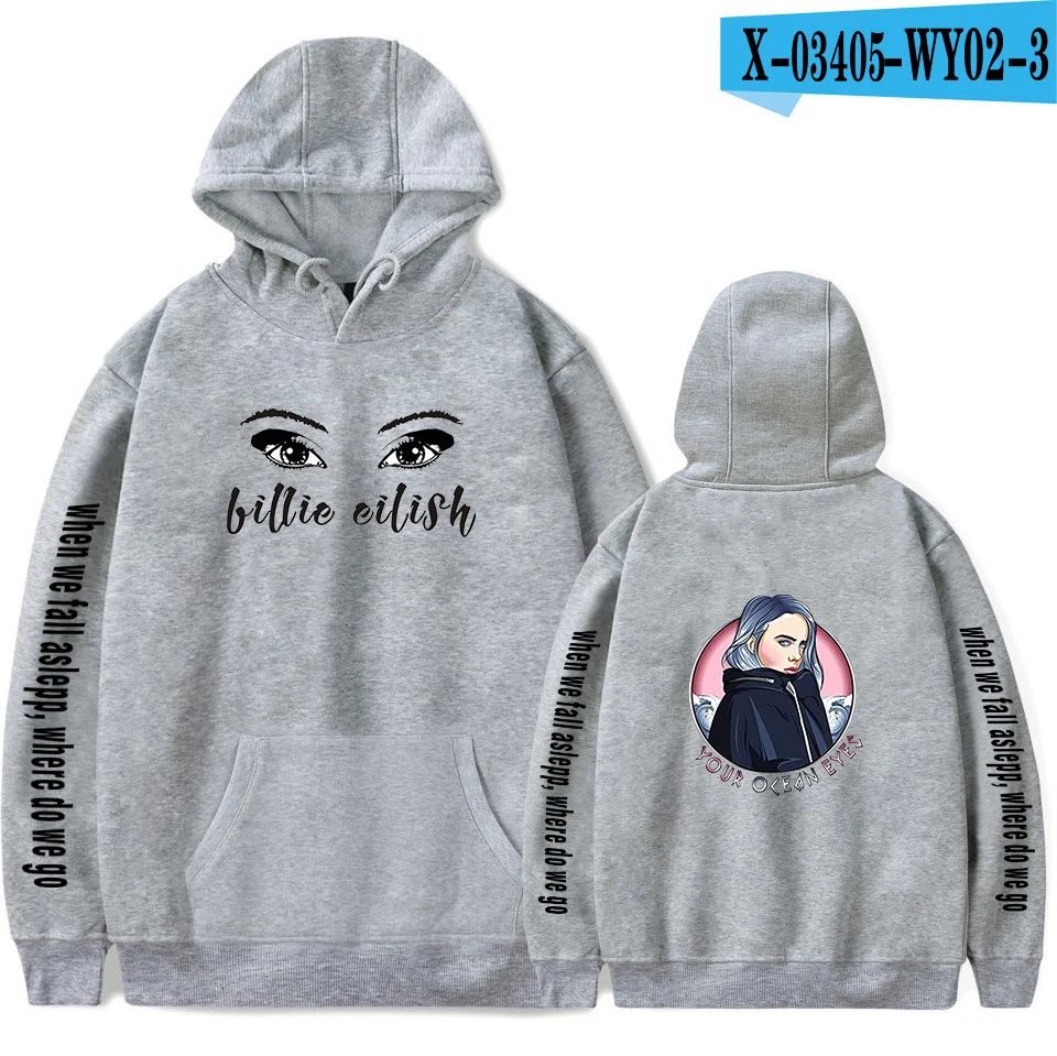 Новая Серая Толстовка Billie Eilish, толстовки для женщин и мужчин, толстовки Harajuku с капюшоном, Осенние повседневные пуловеры Billie Eilish для девочек - Цвет: gray