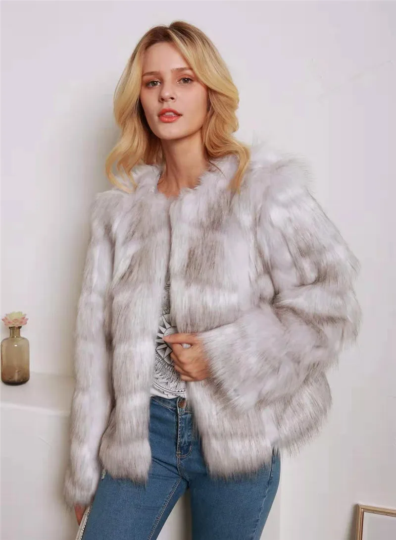 

Real Photos Fluffy Warm Short Fashion Ladies Faux Fur Coat & Jacket Autumn Winter Outerwear Blue / Grey / Pink Fourrure Femme