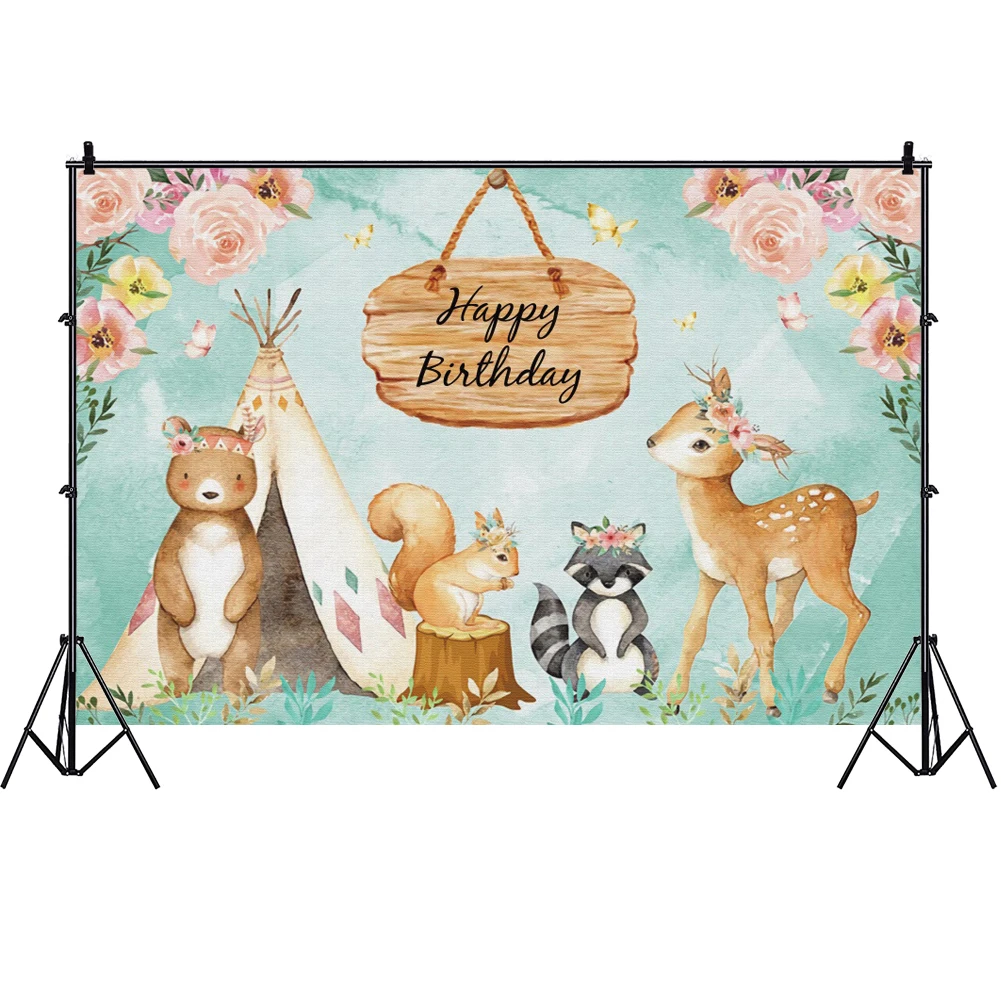 

Animal African Jungle Photography Backdrop Baby Shower Happy Party Kids Photo Background Studio Prop Decoration
