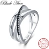 Classique 925 en argent Sterling fins rangée de fiançailles noir spinelle anneaux de mariage pour les femmes Bijoux Femme G006 ► Photo 1/6