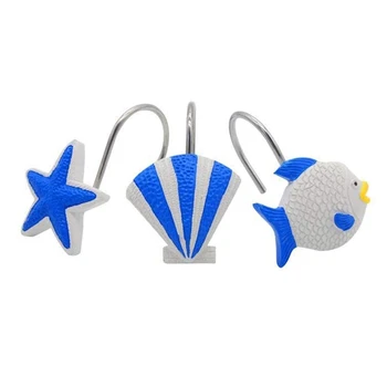 

12 Piece Double Hook Stainless Steel Shower Ring Decoration Home Bathroom Shell Shell Shower Curtain Hook