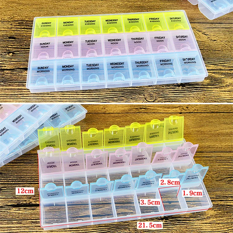 7 Days Pill Medicine Storage Box Weekly Jewellery Holder Organizer 21 Slots Tablet  case PillBox Medications Supplements Vitamin