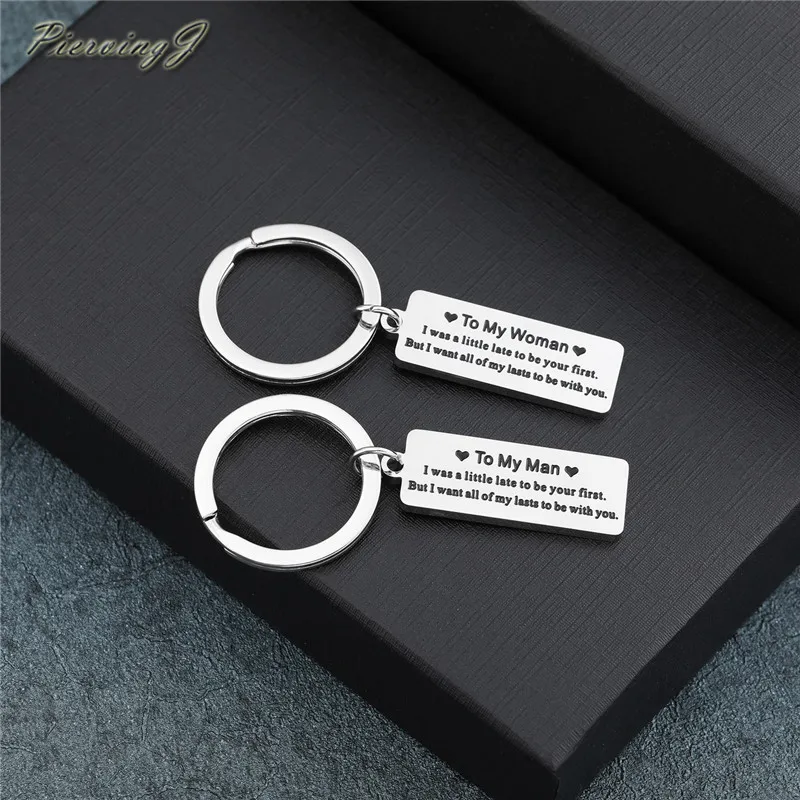 

PiercingJ 2pcs to My Man to My Woman Love Couple Keychains Stainless Steel Matching Pendant Keychains Key Ring Promise Jewelry