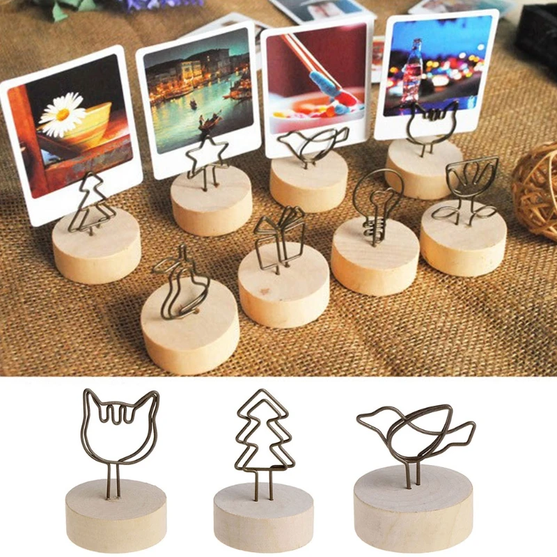

Round Creative Decoration Article Iron Wood Picture Frame Card Photo Clip Name