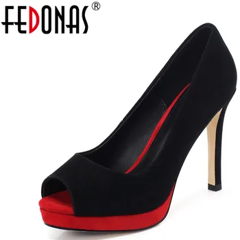 

FEDONAS Genuine Leather High Heels Pumps 2020 Spring Summer Peep Toe Women Shoes Famale Night Club Party Quality Shoes Woman