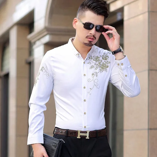 white 6XL 7XL плюс размер рубашка мужская с длинным рукавом печатная Camisa мужская нижняя рубашка модная мужская Тонкая деловая рубашка мужская одежда более размера d - Цвет: white