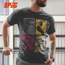 Винтажные мужские футболки с принтом "Игра престолов", сериал "Дом Старк Таргариен", хлопок, футболка Lannister для мужчин, для семьи размера плюс 5XL