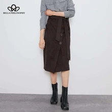 Bella philosophy женская зимняя замшевая юбка средней длины однобортная Женская прямая юбка Уличная женская повседневная юбка с поясом