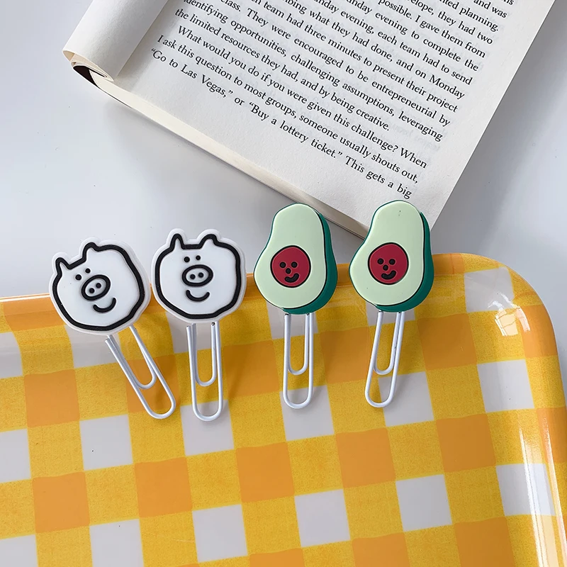 

2 Pc Cute Pig Avocado Paper Clip Student Creative Bookmark Metal Clip Concise Paperclips Korea School Office Binding Supplies