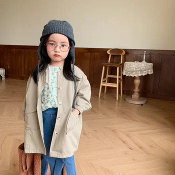 

Autumn Baby Girl boys Jacket Coat Fall Windbreakers Children Tops loose design khaki color girls boy clothes