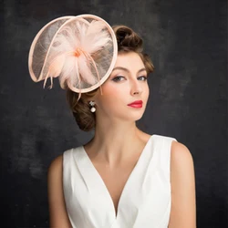 Pink Wedding Hats For Women Fascinator Bride Wedding Hats Chic Women Headwear Wedding Acsessoire for Hair Vintage Net Bridal Hat