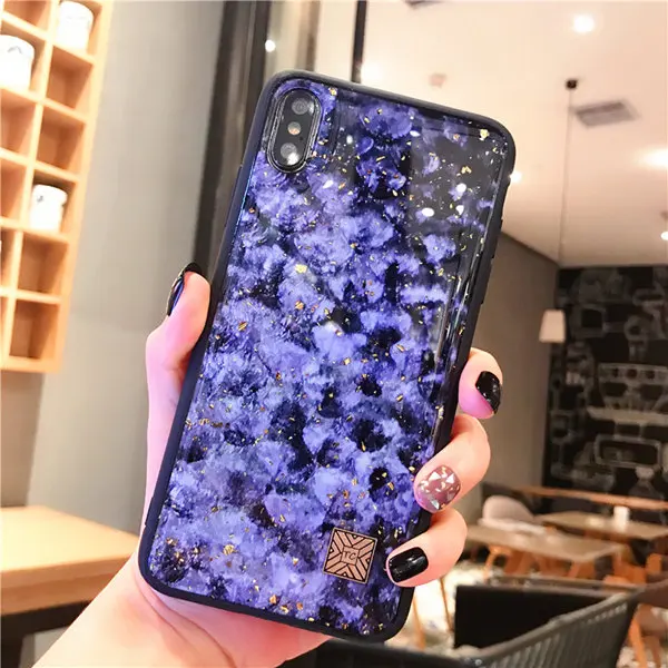 D40 Мраморный чехол для телефона с золотой фольгой для iPhone 11 Pro XS Max XR X 7 8 6 6s Plus, мягкий силиконовый чехол с блестками для iPhone X - Цвет: D40