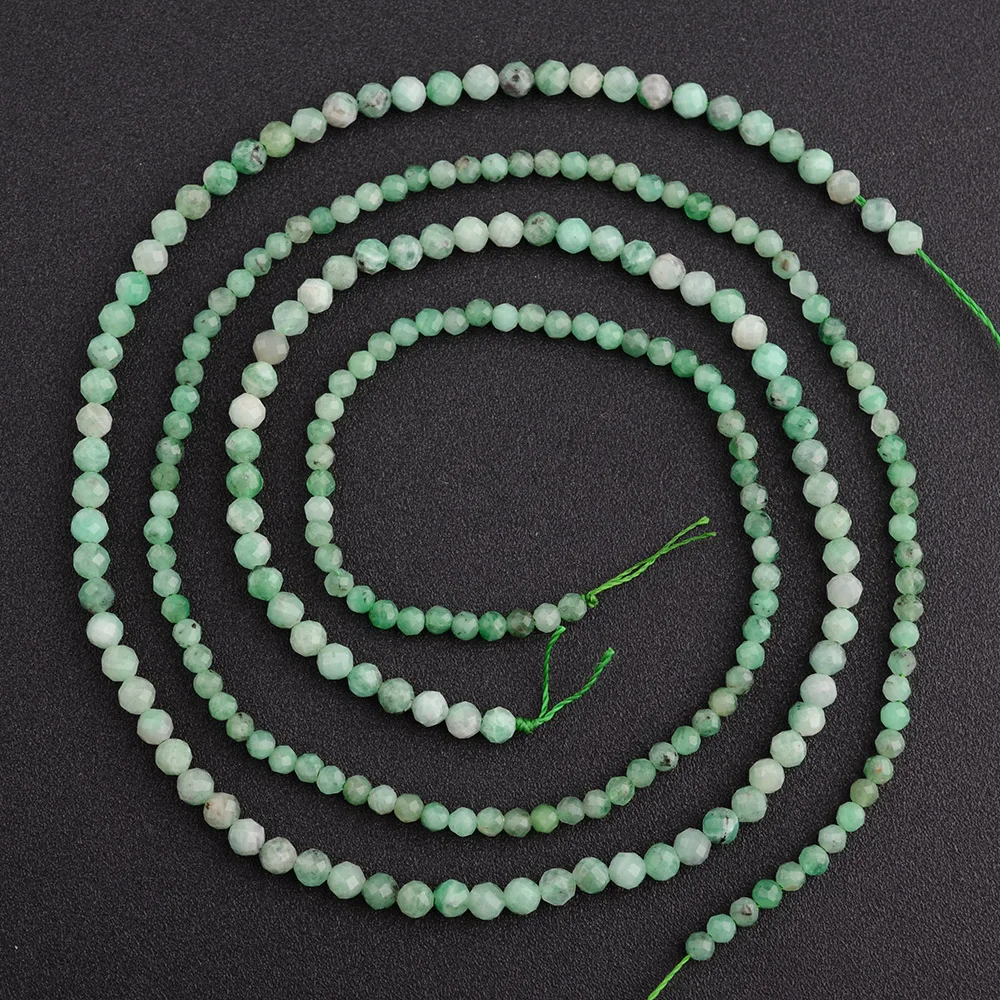 Wholesale Natural Genuine Green Emerald Faceted RoundLoose Small Beads 16
